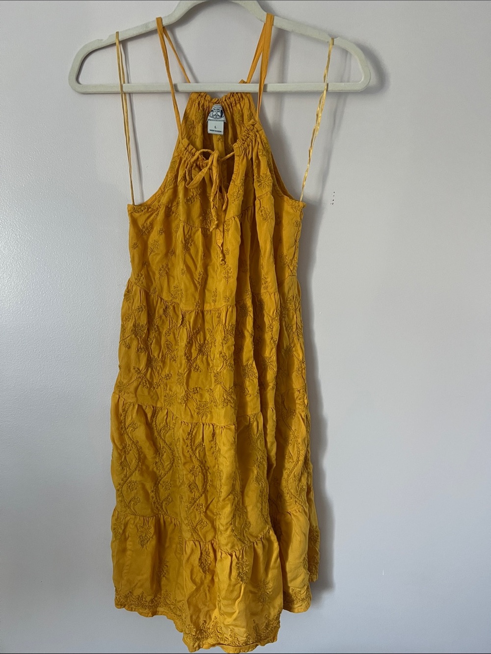 Lucky Brand Mustard Halter Tiered Midi Dress